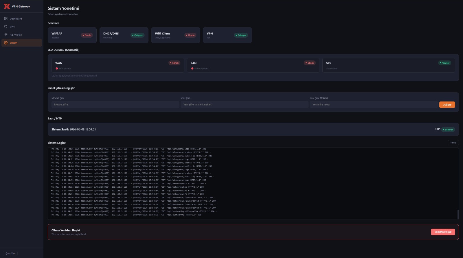 YMC Portable VPN Web Paneli - Cihaz Yönetimi
