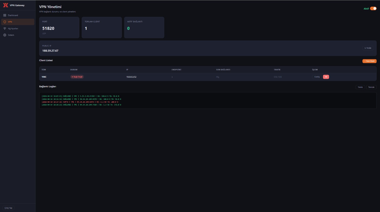YMC Portable VPN Ayarlar - Ağ Yapılandırması